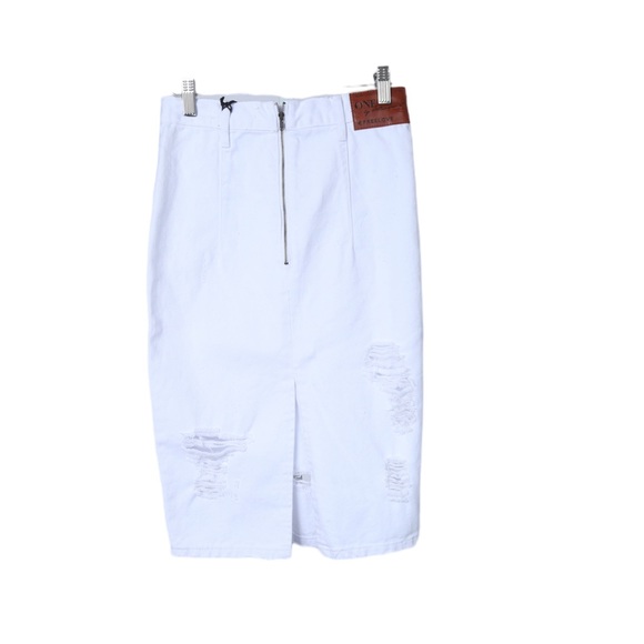 NWT One X One Teaspoon Made for Nasty Gal White Stretch Denim Distressed Skirt - Picture 3 of 6